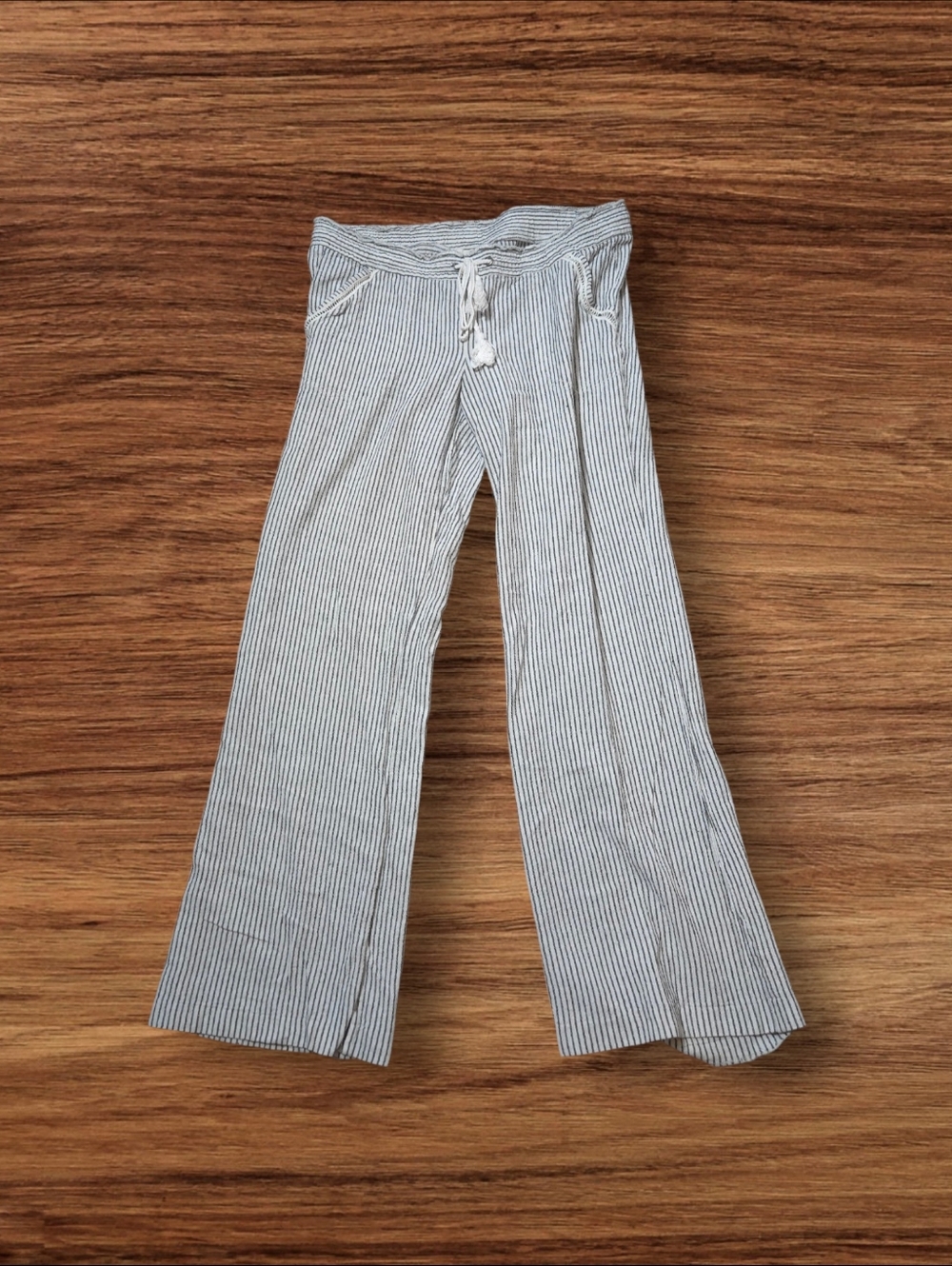 Jolt Y2K Striped Drawstring Wide-Leg Pants- Black & White Beach